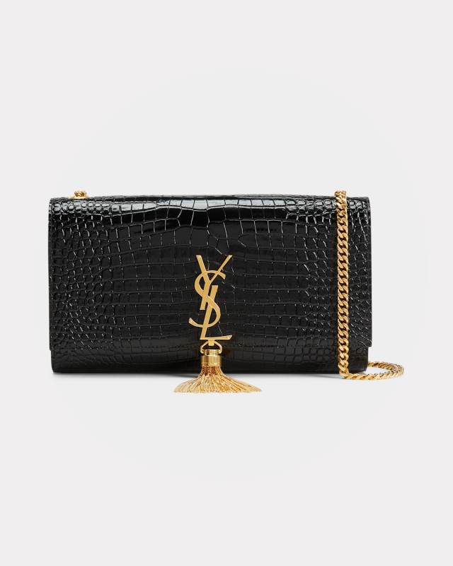 Kate Medium Tassel YSL Crossbody Bag in Croc-Embossed Leather